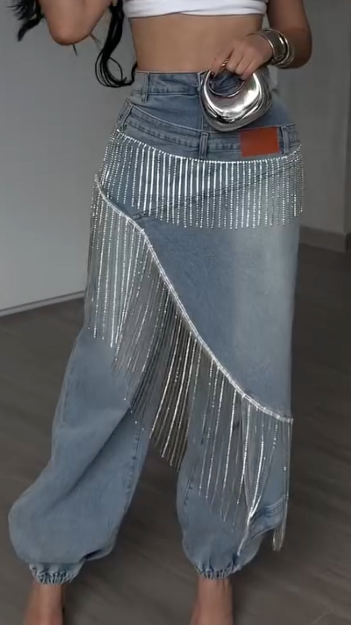 Crystal Fringe Balloon Jeans