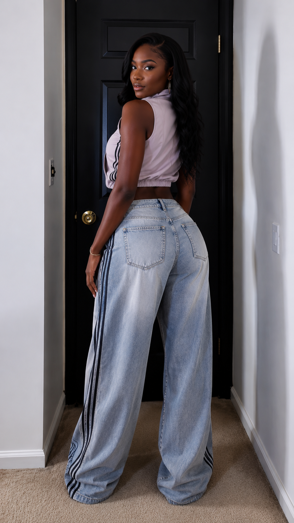 Side Slit Wide Leg Denim Pants