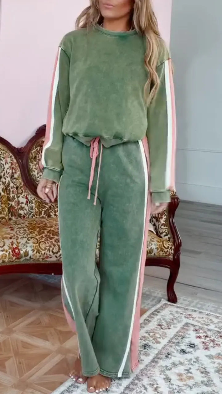 Mineral Wash Green Stripe Sweatpant Set