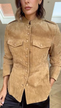 Camel Suede Fitted Military Jacket