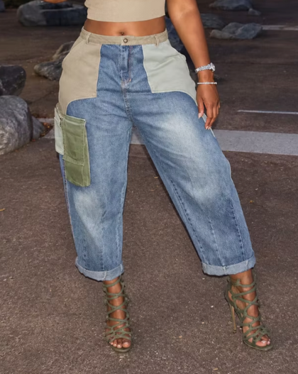 Colorblock Cargo Barrel-Leg Jeans