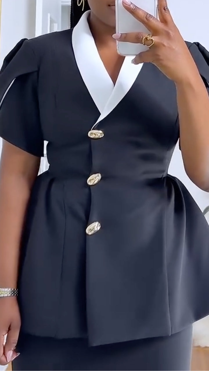 Peplum Blazer Skirt Two‑Piece Set