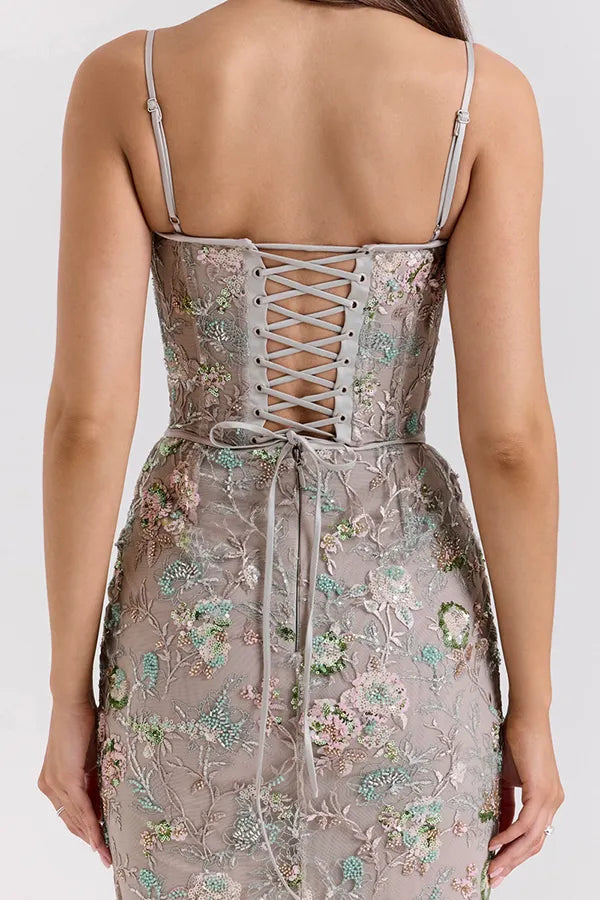 Stylish Sleeveless Halter-neck Slim-fit Backless Tie-up Elegant Maxi Dress