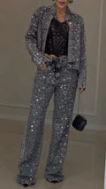 Denim Rhinestone Jacket And Jeans Two‑Piece Set