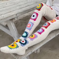 Hand Crochet Colorful Floral Knee High Socks