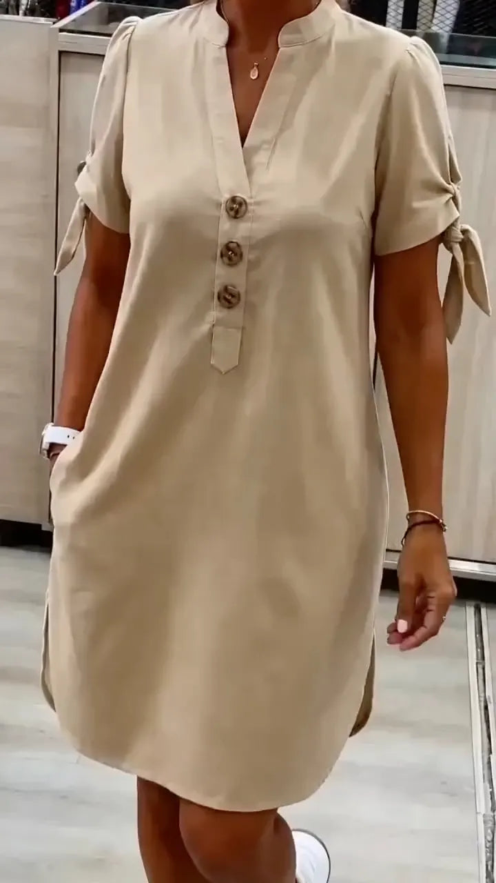Women's V-Neck Short-Sleeve Shirt Dress