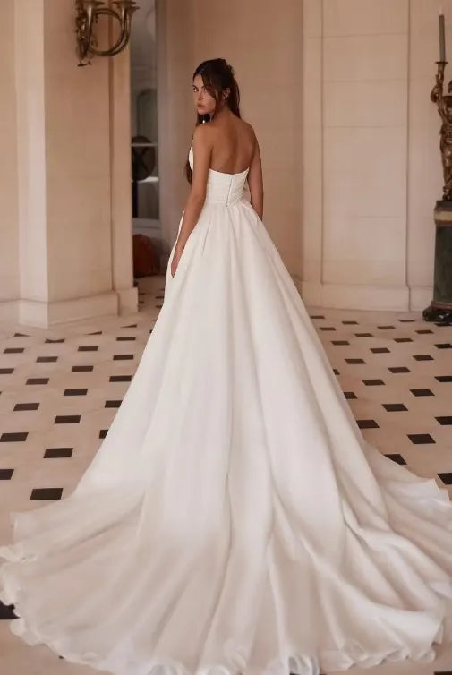 Cocoslly Strapless Sleeveless High Waist Long Prom Dress With Split | White Chiffon MS0738