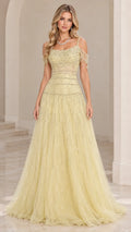 Cold-Shoulder Beaded Sequin A-Line Tulle Evening Gown