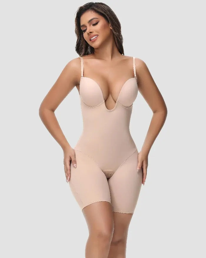 🎉 Women's U Plunge Strapless Tummy Control Bodysuit Low Back Built In Bra Shapewear