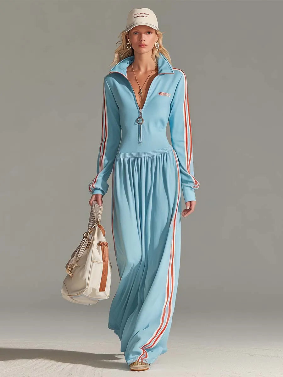 Women鈥檚 Zip-Up Sporty Long Sleeve Athleisure Dress