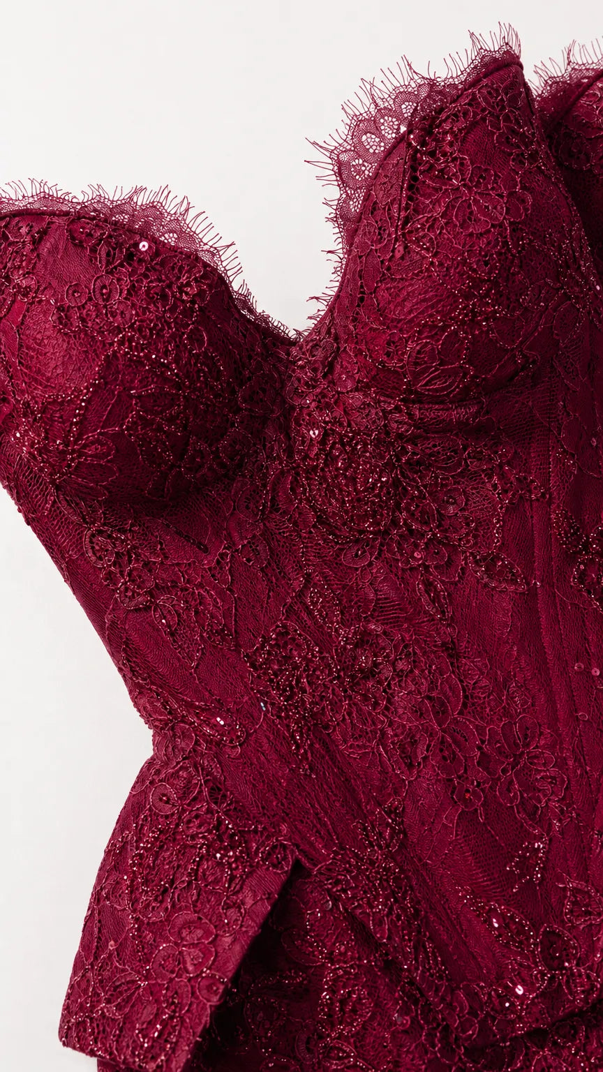 Off-the-Shoulder Peplum Lace Mermaid Evening Gown with Long Sleeves