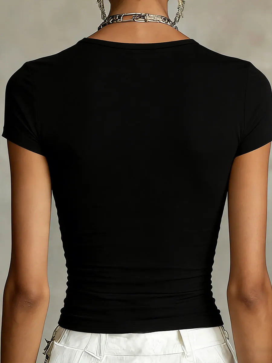 Women's Crew Neck Short Sleeve Casual Loose-fit Cotton Printed Top