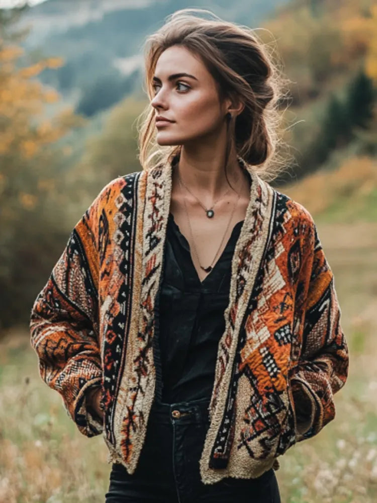 Women's Vintage Bohemian Print Cardigan