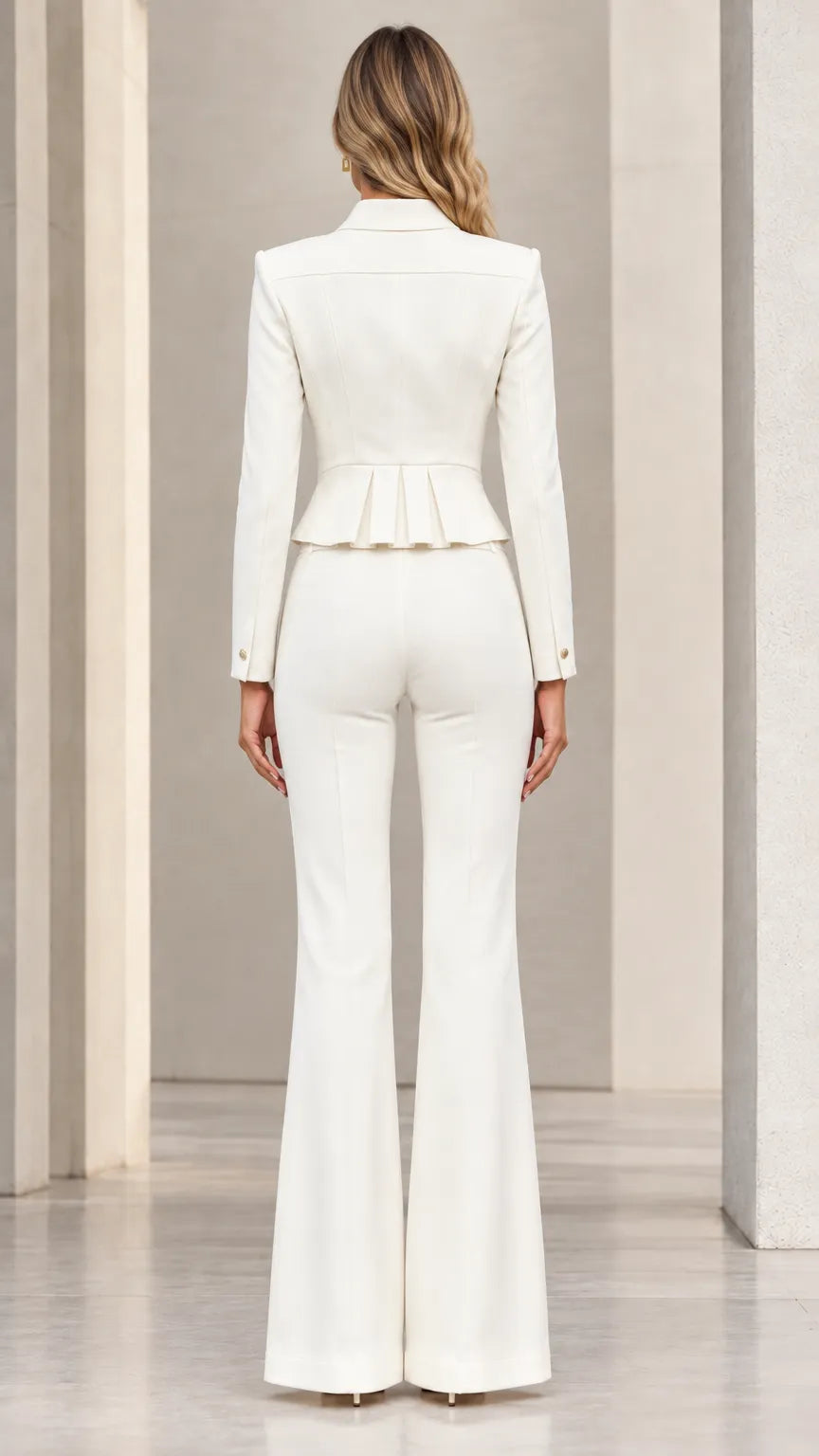 Women's Cropped Double-Breasted Blazer and Flare Pants 2-Piece Suit Set