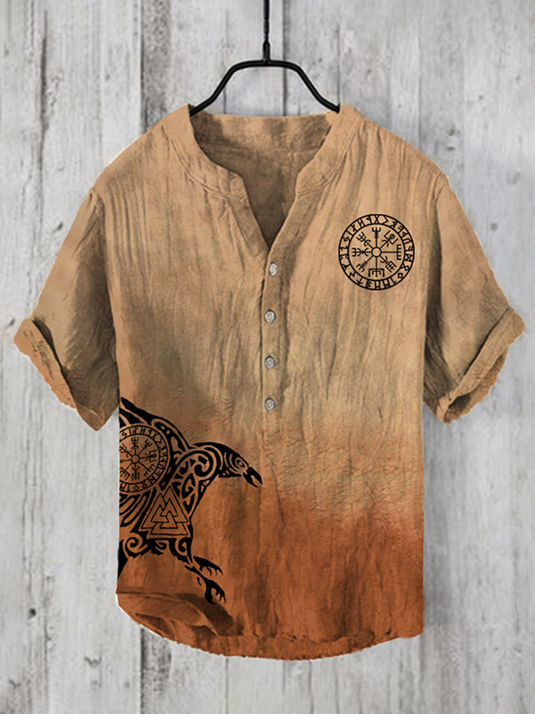 Men'S Viking Graphic Art Linen Blend Shirt