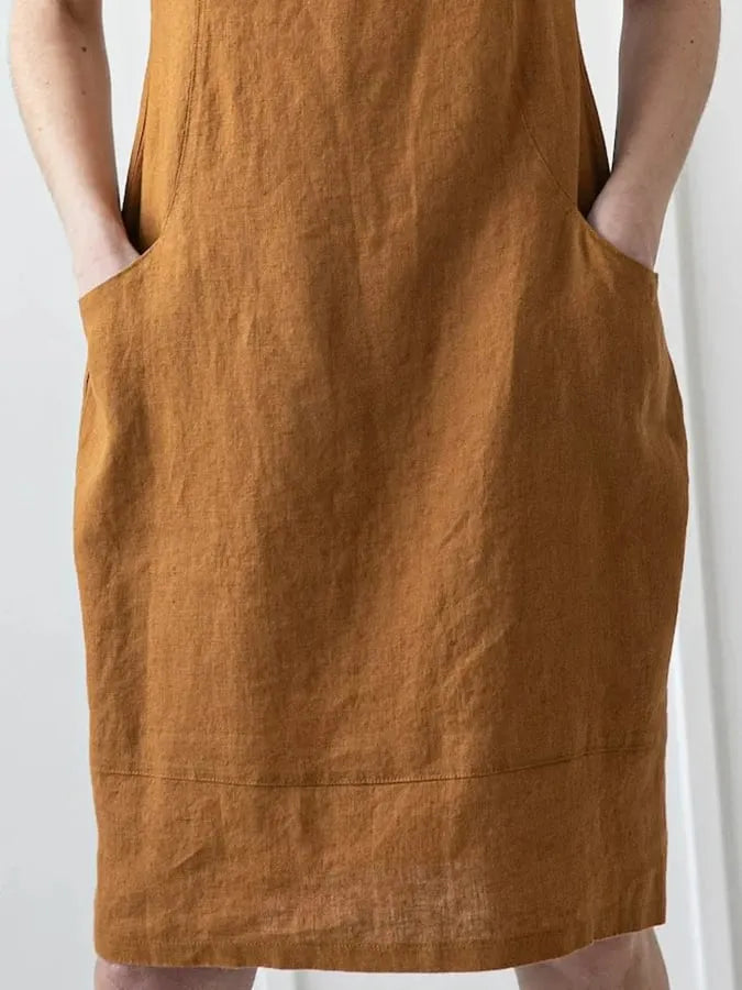 Women's Casual Solid Color Loose Cotton Round Neck Short Sleeve Dress