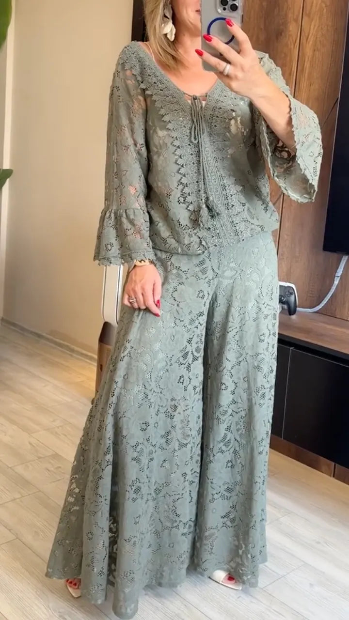 Boho Lace Two‑Piece Pant Set
