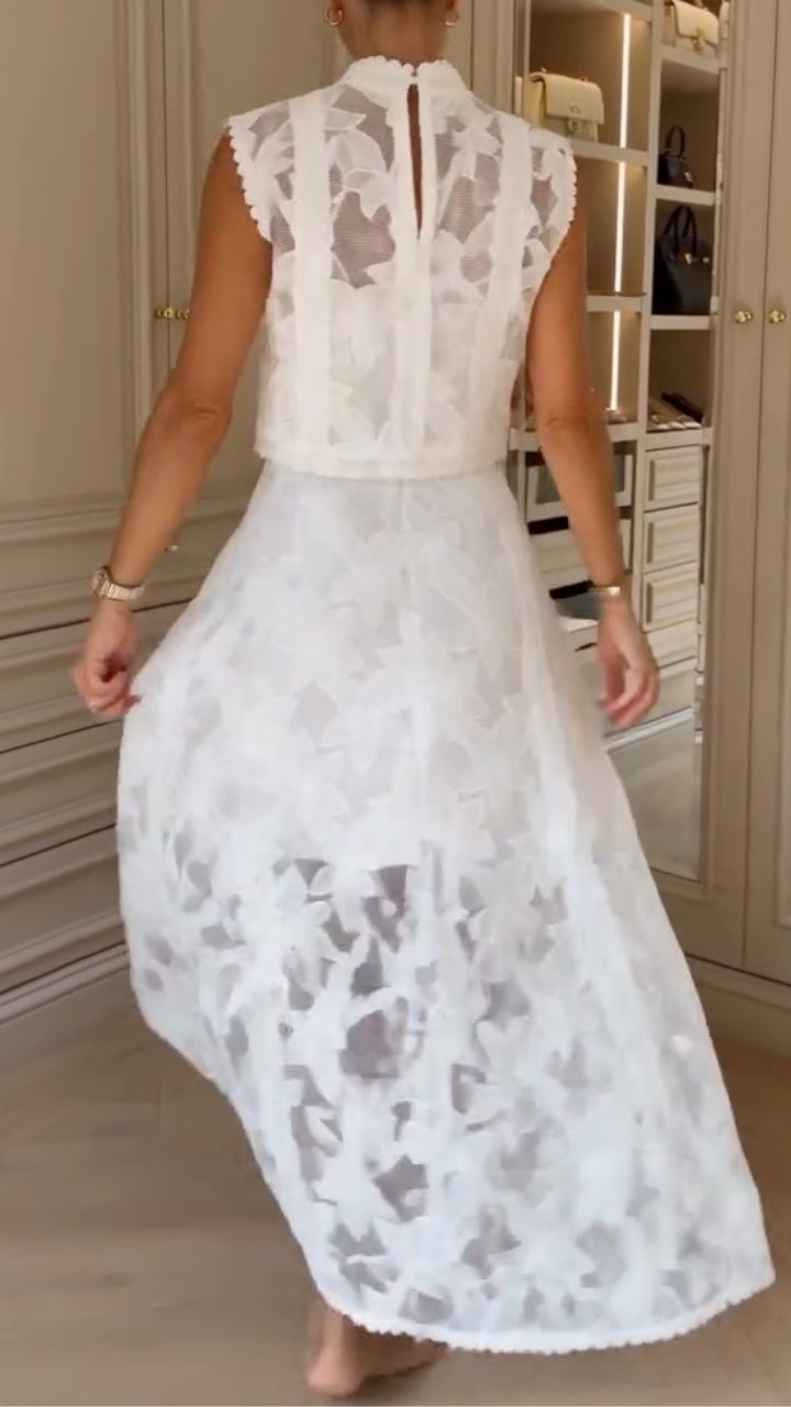 White Floral Lace Two‑Piece Midi Set