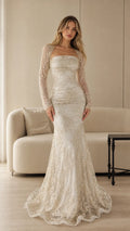 Elegant Embroidered Lace Mermaid Evening Gown with Long Sleeve Bolero