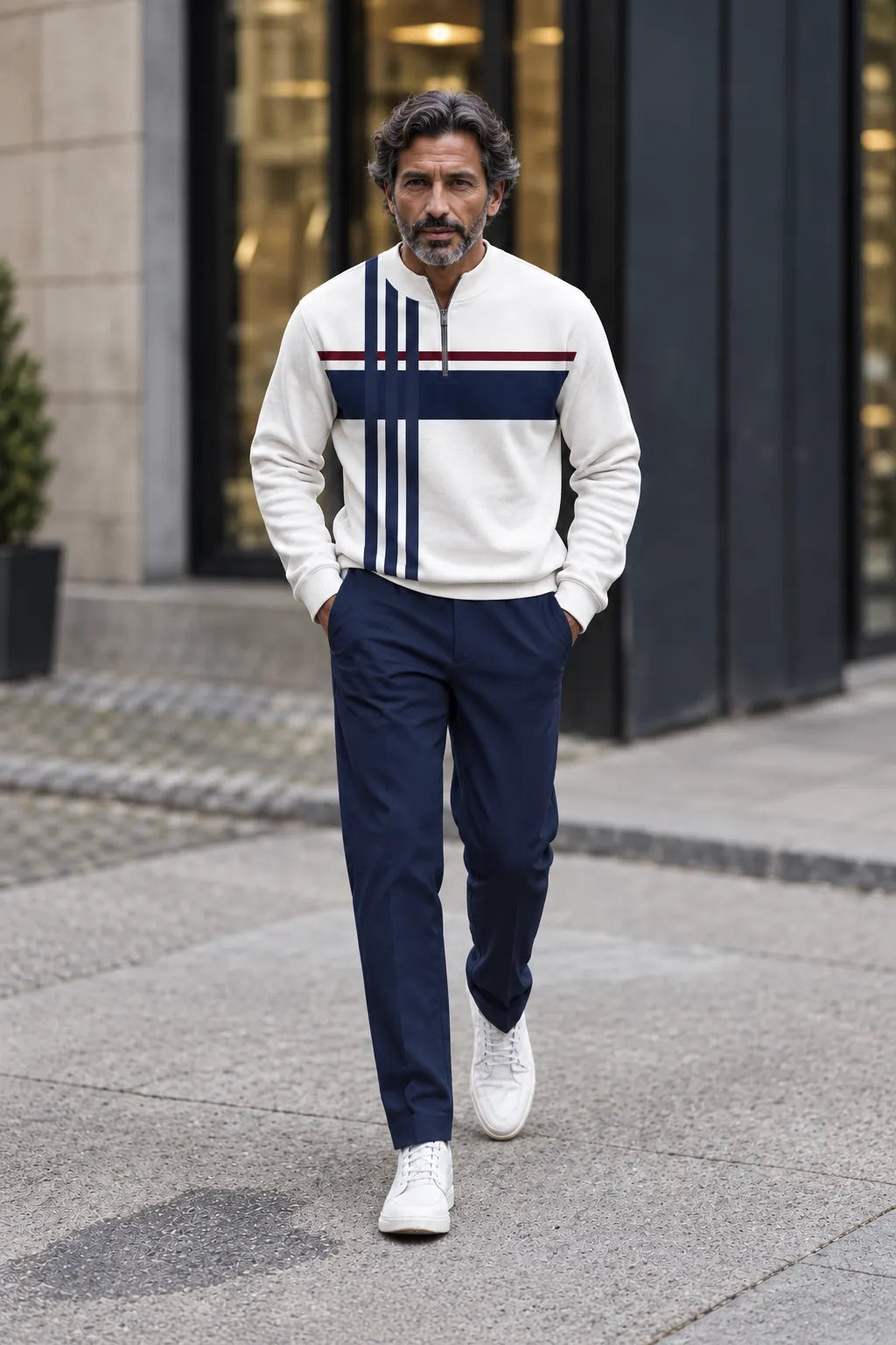 Men‘s Color Block Half Zip Tracksuit Set