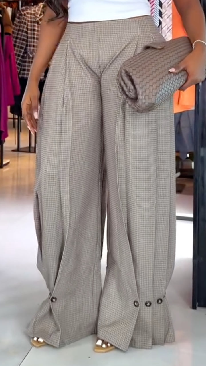 Micro-Check High-Waisted Palazzo Pants