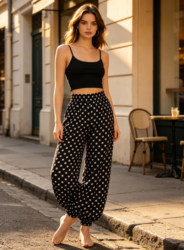 Polka Dot Baggy Balloon Pants High Waist Retro