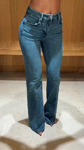 Mid Wash Straight Leg Flare Jeans