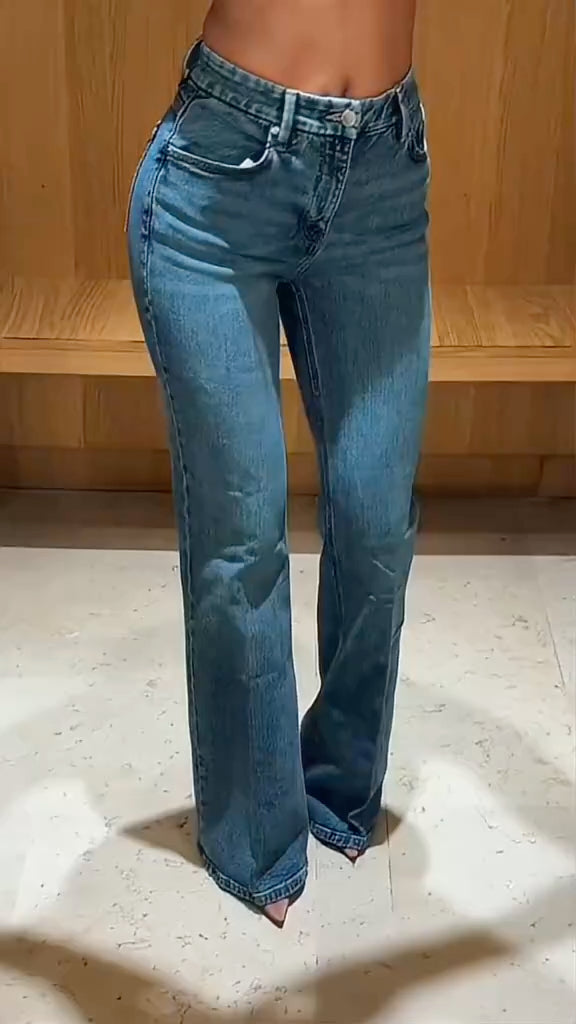 Mid Wash Straight Leg Flare Jeans