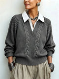 Chic False Two-piece Cable-knit Sweater