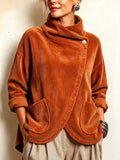 Cozy Asymmetric Button-Accented Corduroy Top