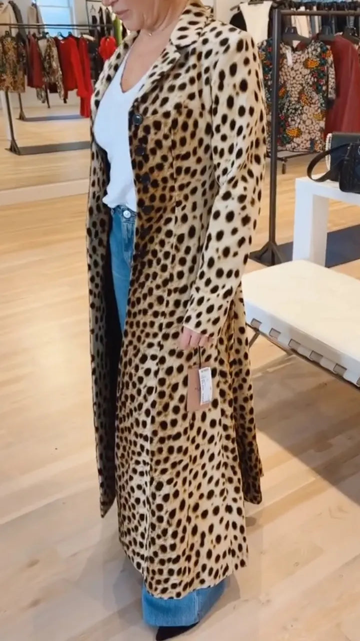Leopard Print Longline Trench Coat