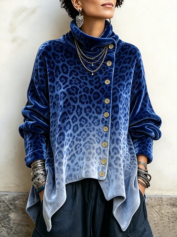 🤲LAST DAY SAVE 49% 🐆Purple Velvet Floral Rose Top – Asymmetrical Button & Cowl Neck