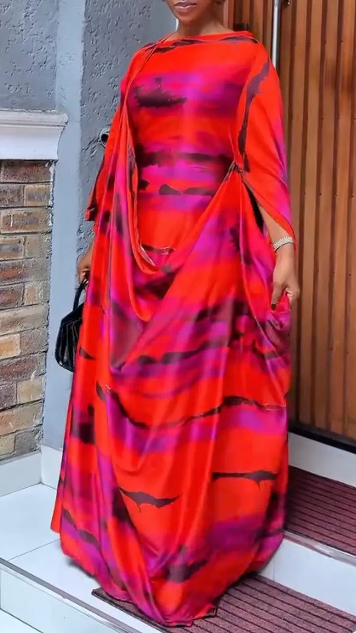 Tie Dye Satin Kaftan Maxi Dress