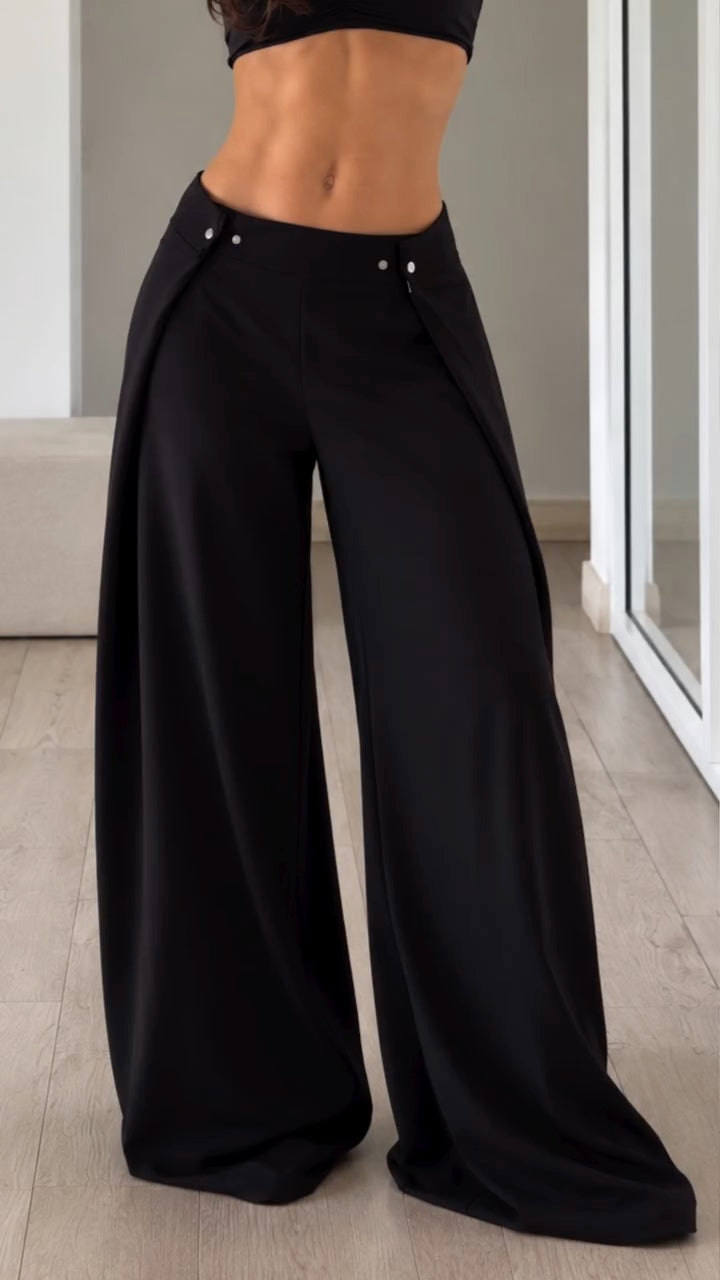 Asymmetric Waist Wide-Leg Pants