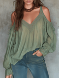 Boho V-Neck Off-Shoulder  Lace Blouse