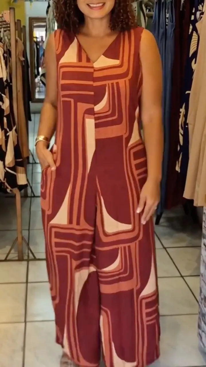 Geometric Print Sleeveless Jumpsuit