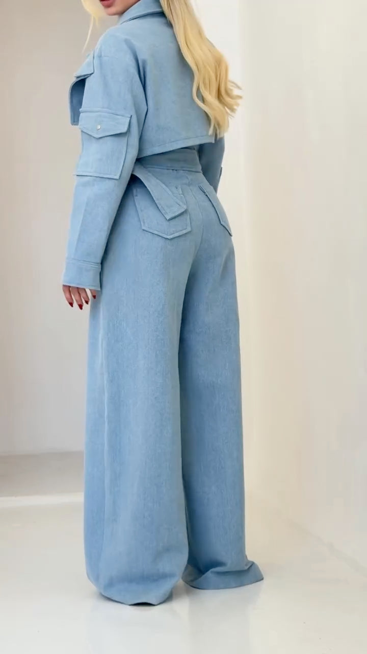 Belted Jumpsuit & Cropped Utility Jacket Set