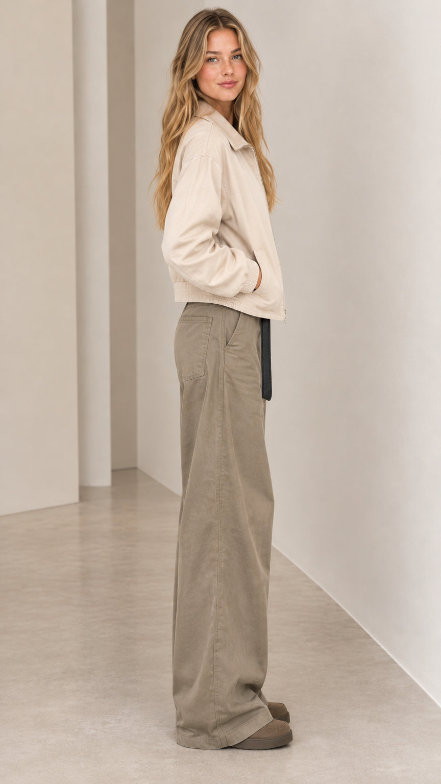 Women's Zip-Front Bomber Jacket and Wide-Leg Cargo Pants Two-Piece Set