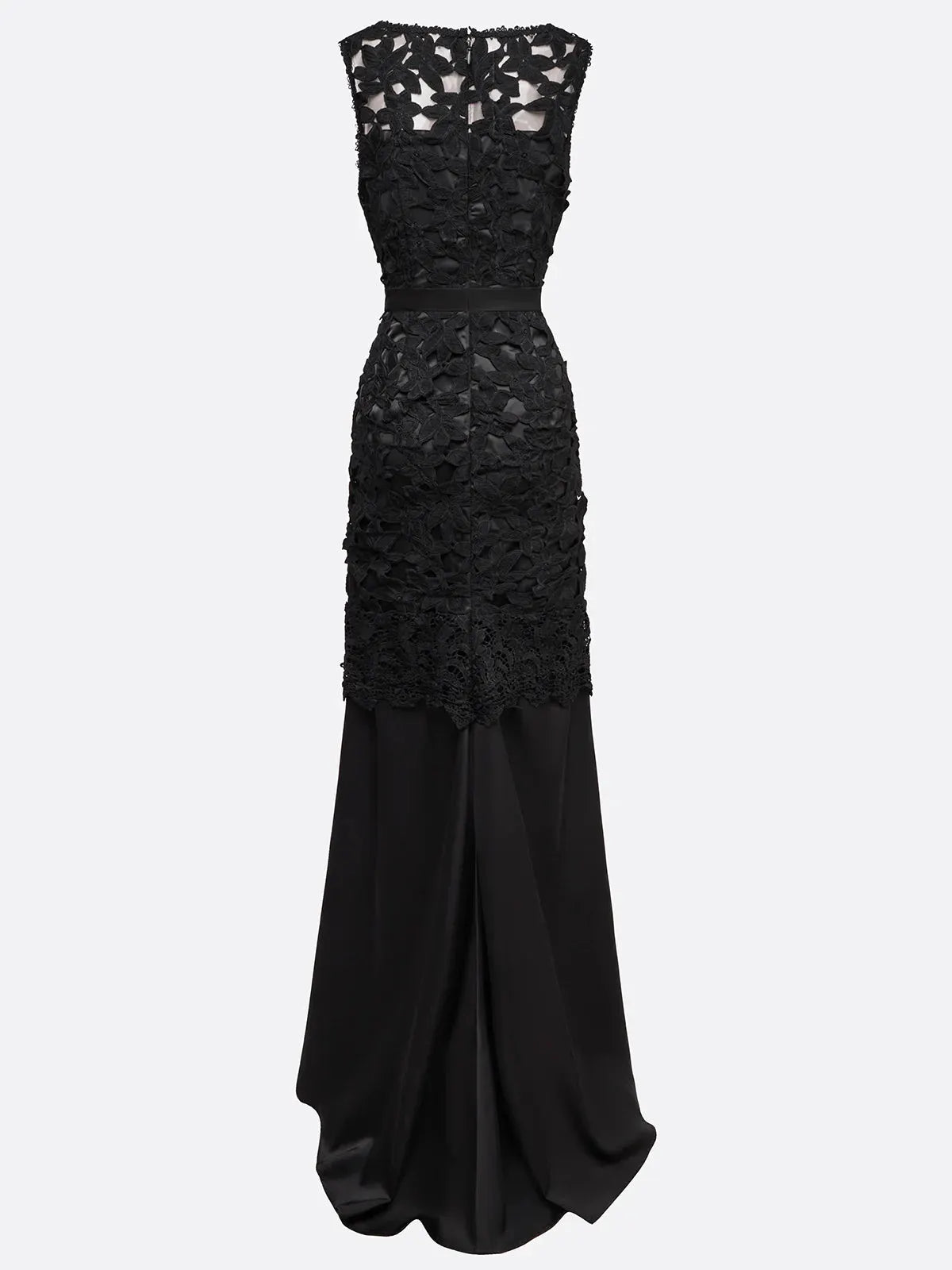 Black Lace Split Joint Classic Boat Neck Sleeveless Mermaid Gown Dress