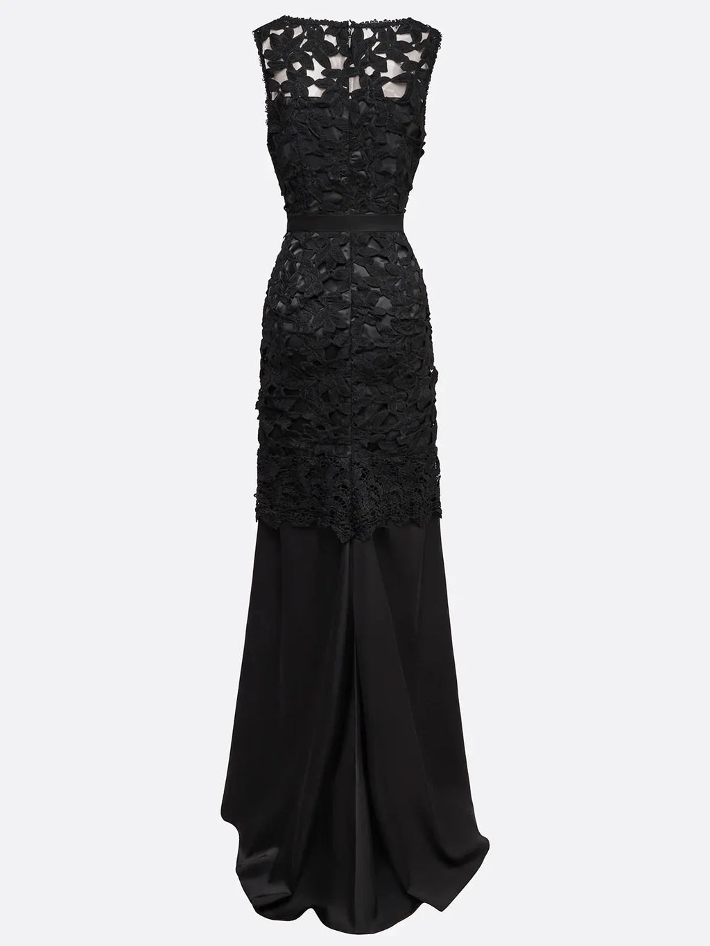 Black Lace Split Joint Classic Boat Neck Sleeveless Mermaid Gown Dress
