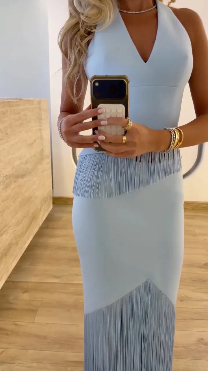 # Halter Top Fringe Maxi Skirt Two‑Piece Set