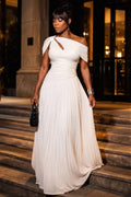 Off Shoulder Cut Out Ruched Evening Gowns Maxi Dresses-Beige [Pre Order]