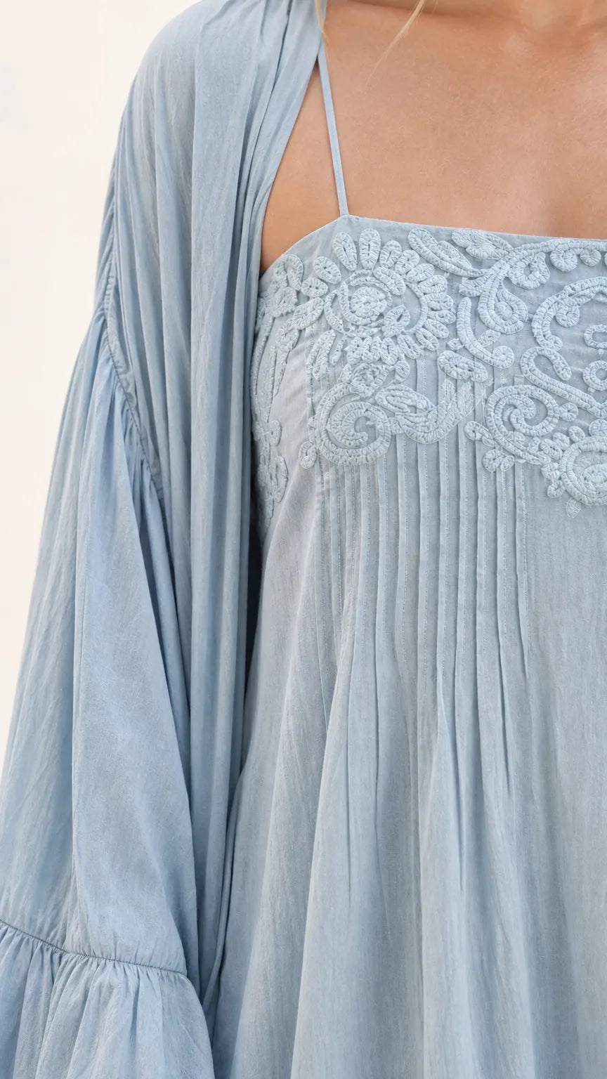 Boho Chic 2-Piece Spaghetti Strap Cami Dress & Ruffle Sleeve Kimono Set