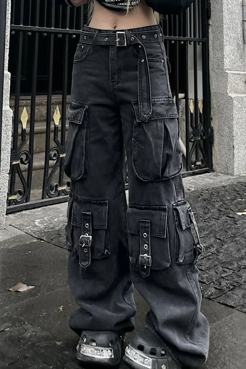 Classic Cargo Pocket Flared Wide-Leg Jeans