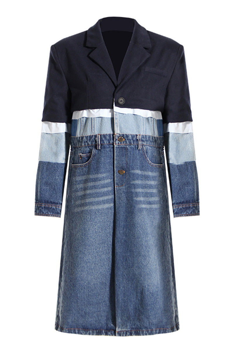 Ladies' Oversized Wash Denim Coat With Contrast Stitching Hem