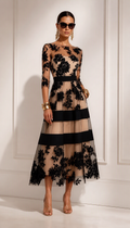 Black Floral Lace Midi Cocktail Dress
