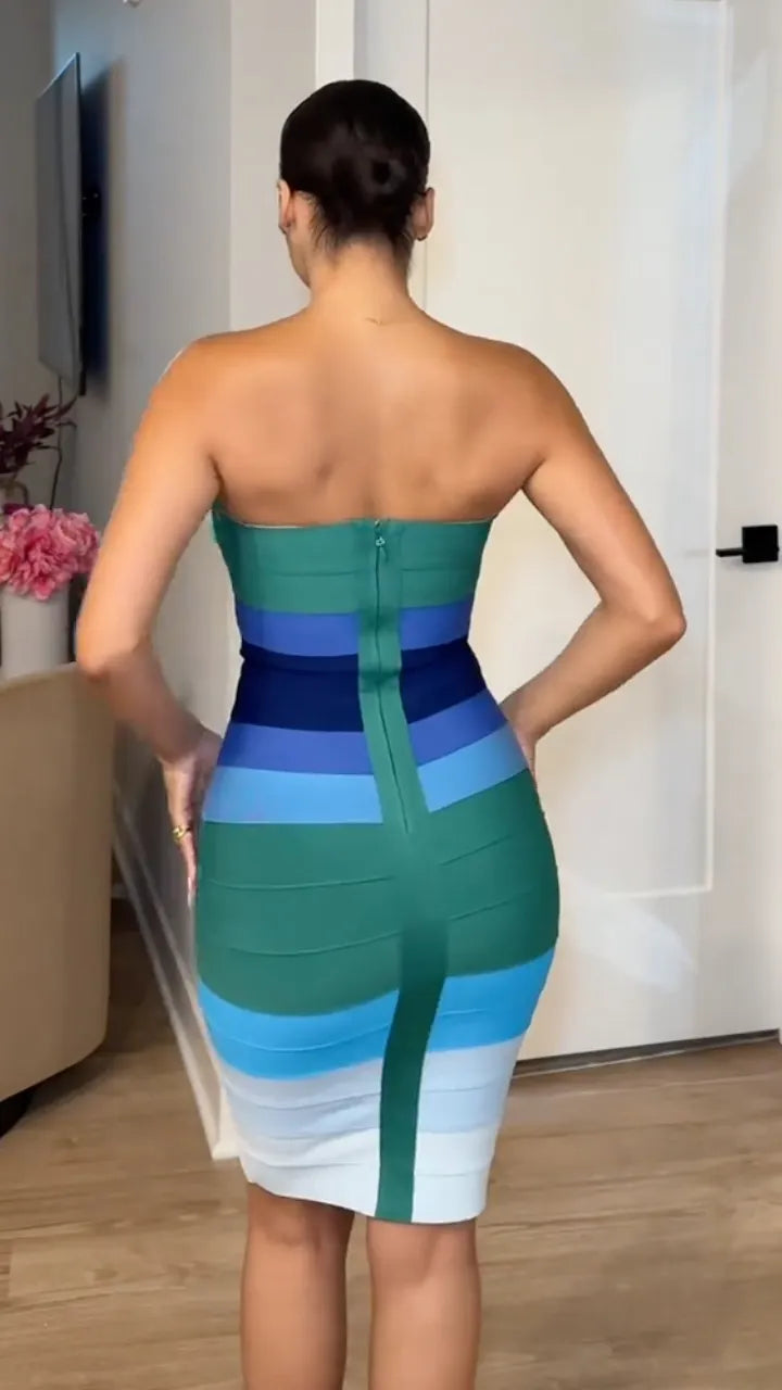 Strapless Gradient Bandage Midi Dress