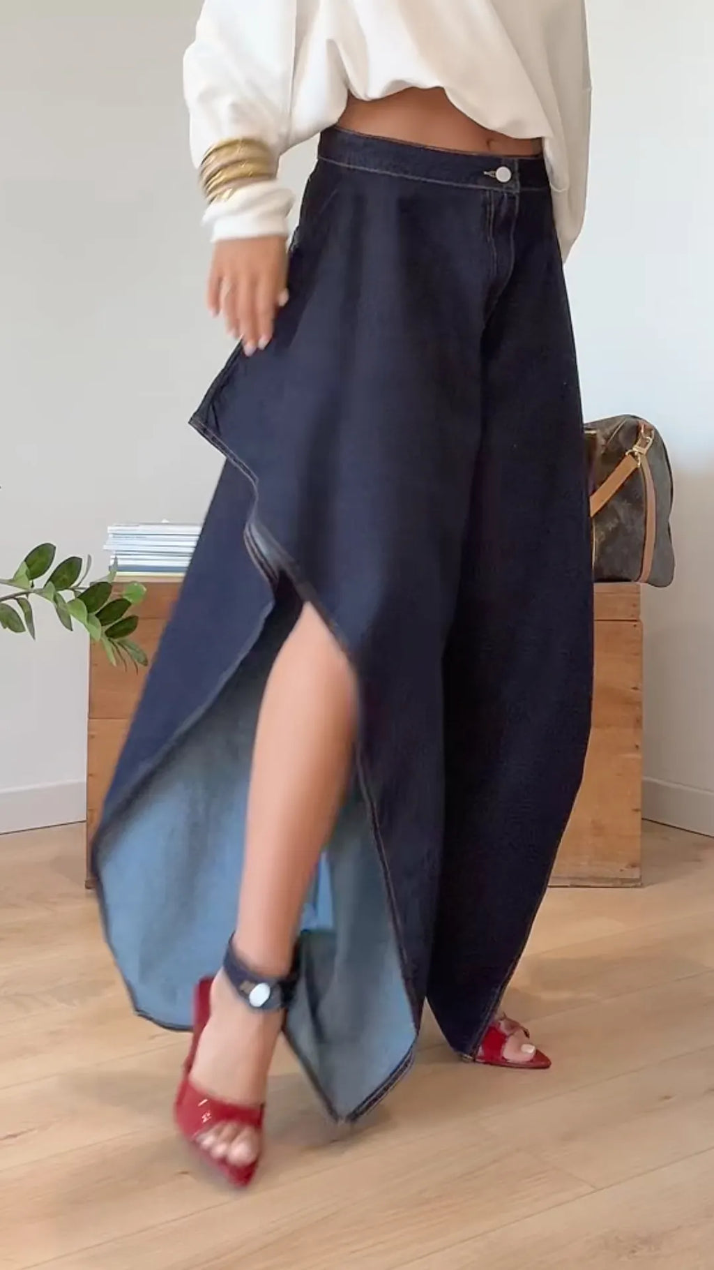 Denim Irregular Ruffled Flare Jeans