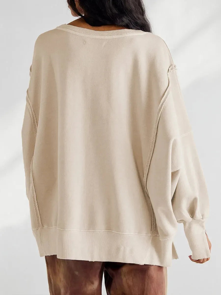 Casual Oversized Cotton Crew-neck Sweatshirt With Exposed Seams