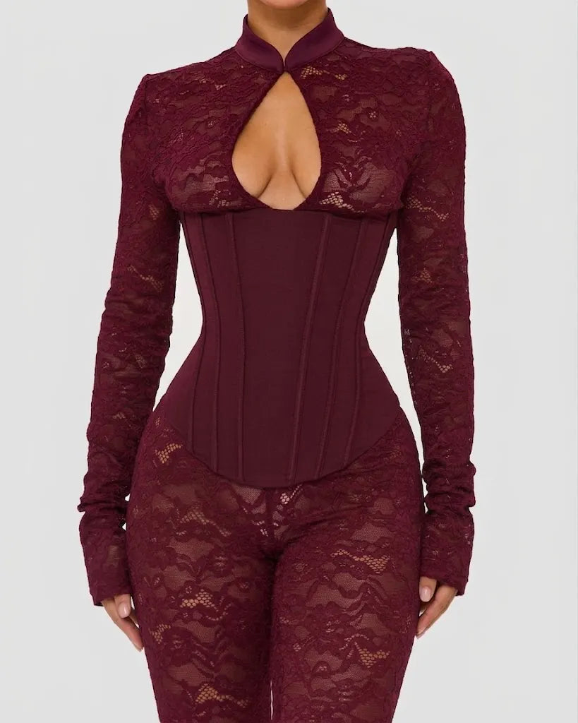 Lace Corset Long-sleeved Hourglass Jumpsuit